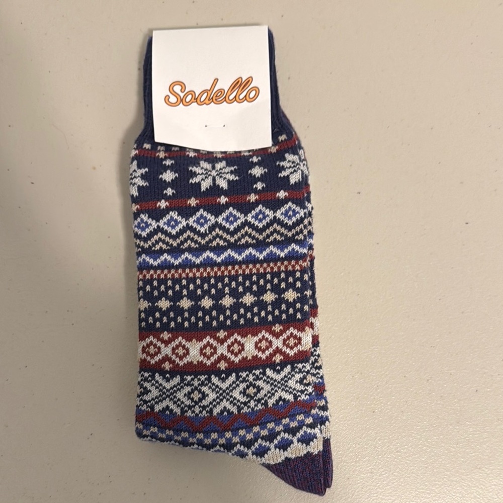 Men's Patterned Norwegian Socks - Blue and Red Size XL 10-14 New